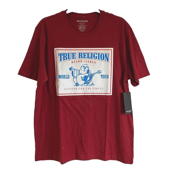 NWT True Religion‎ Budha Graphic T Shirt Men's Burgundy Short Sleeve Crew Neck - Picture 1 of 8